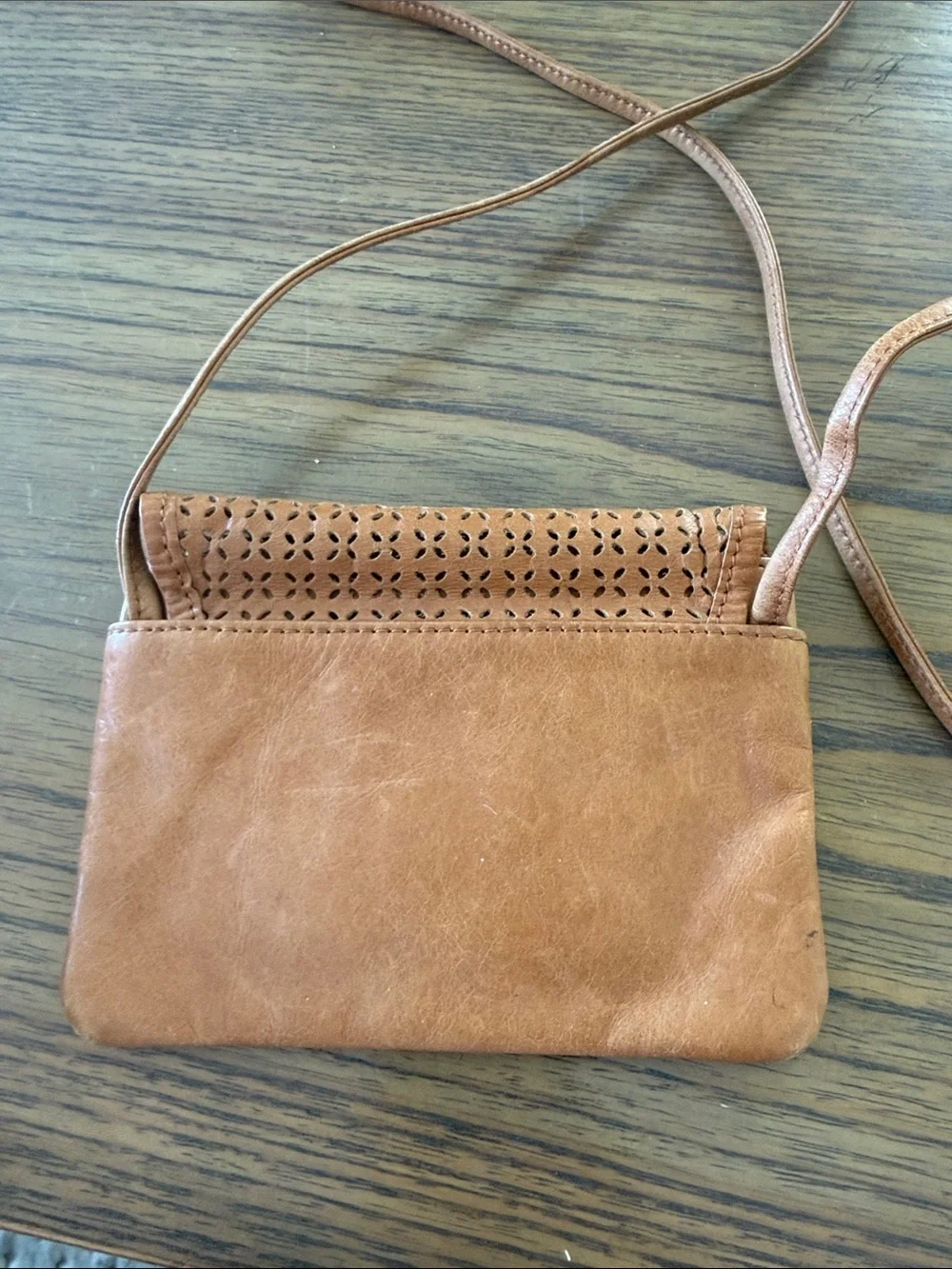 HOBO International Laser Cut Perforated Leather Crossbody Bag Tan Mustard